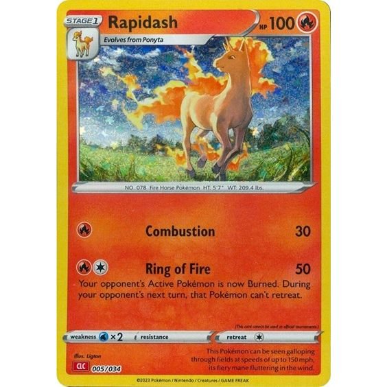 Pokémon card: CLC 005/034 Rapidash from Pokemon Trading Card Game Classic, Fire type, front of card