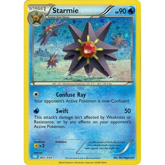 Pokémon card: CLB 005/034 Starmie from Pokemon Trading Card Game Classic, Water type, front of card