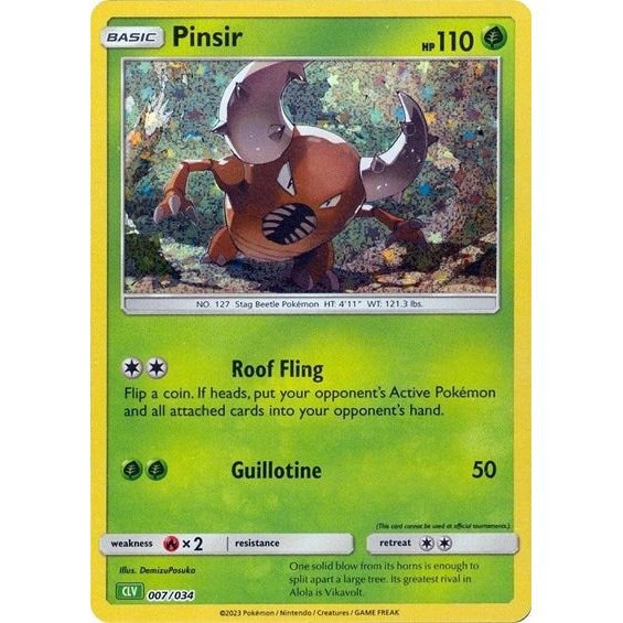 Pokémon card: CLV 007/034 Pinsir from Pokemon Trading Card Game Classic, Grass type, front of card
