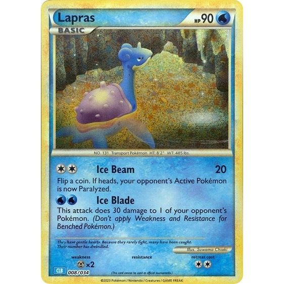 Pokémon card: CLB 008/034 Lapras from Pokemon Trading Card Game Classic, Water type, front of card