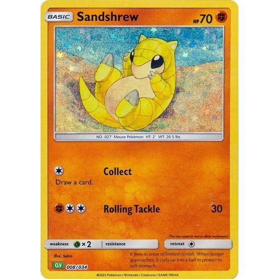 Pokémon card: CLV 008/034 Sandshrew from Pokemon Trading Card Game Classic, Fighting type, front of card