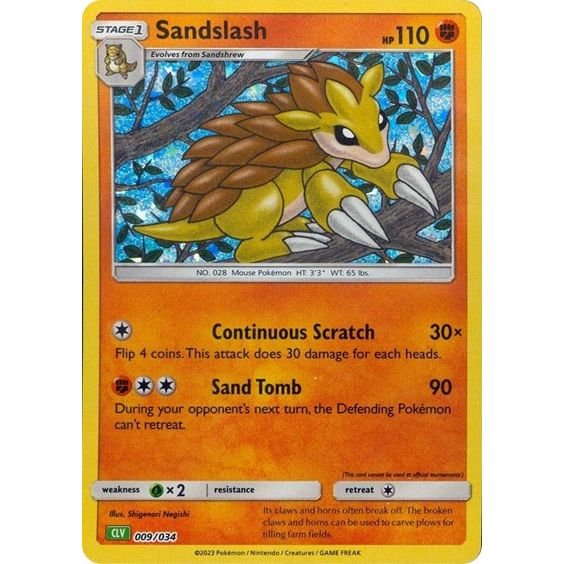 Pokémon card: CLV 009/034 Sandslash from Pokemon Trading Card Game Classic, Fighting type, front of card