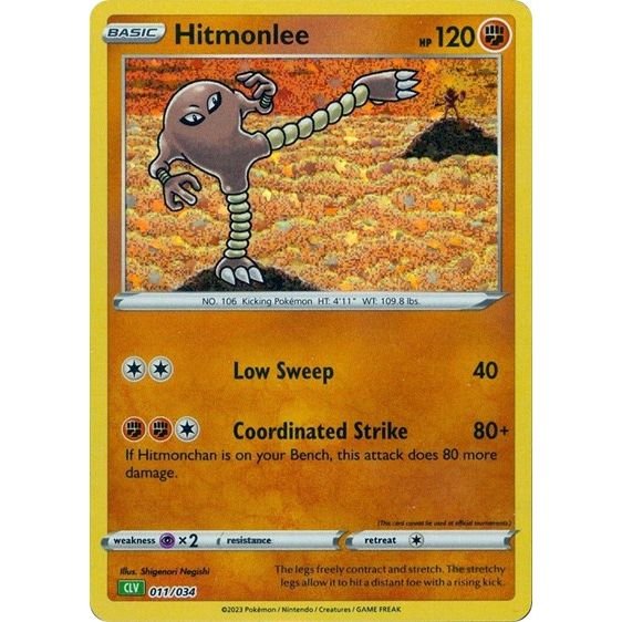 Pokémon card: CLV 011/034 Hitmonlee from Pokemon Trading Card Game Classic, Fighting type, front of card