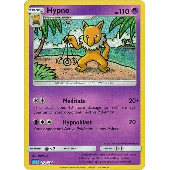 Pokémon card: CLB 012/034 Hypno from Pokemon Trading Card Game Classic, Psychic type, front of card