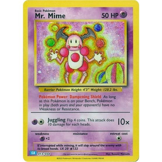 Pokémon card: CLB 013/034 Mr. Mime from Pokemon Trading Card Game Classic, Psychic type, front of card