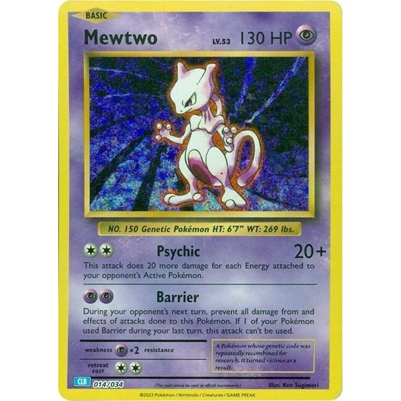 Pokémon card: CLB 014/034 Mewtwo from Pokemon Trading Card Game Classic, Psychic type, front of card