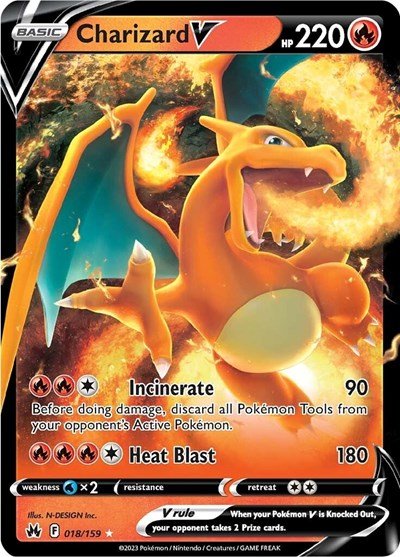 Pokémon card: Charizard V 018/159 from Crown Zenith (Ultra Rare), Fire type, front of card
