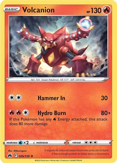 Pokémon card: Volcanion 026/159 from Crown Zenith (Holo Rare), Fire type, front of card