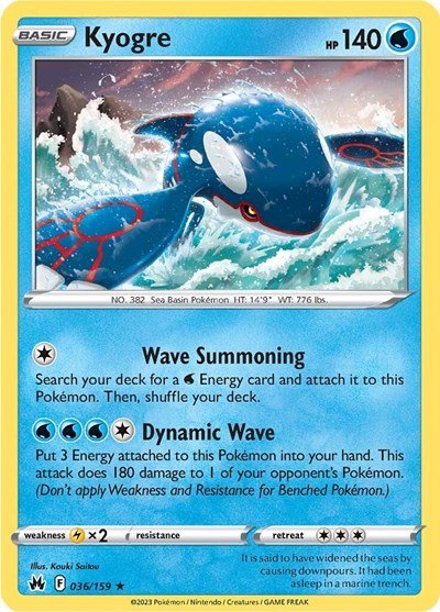 Pokémon card: Kyogre 036/159 from Crown Zenith (Holo Rare), Water type, front of card