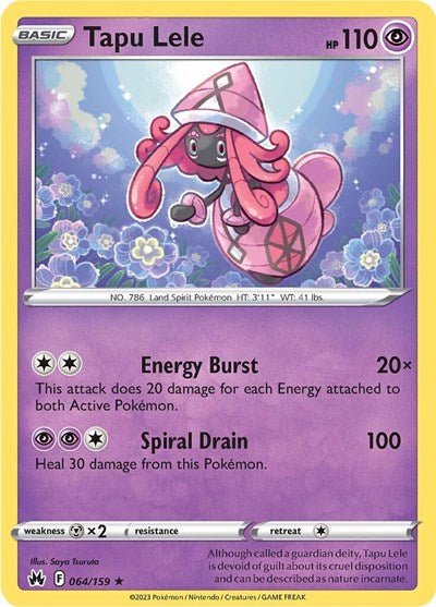 Pokémon card: Tapu Lele 064/159 from Crown Zenith (Holo Rare), Psychic type, front of card