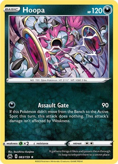 Pokémon card: Hoopa 083/159 from Crown Zenith (Holo Rare), Darkness type, front of card