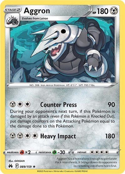 Pokémon card: Aggron 089/159 from Crown Zenith (Holo Rare), Metal type, front of card
