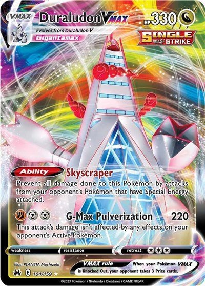 Pokémon card: Duraludon VMAX 104/159 from Crown Zenith (Ultra Rare), Dragon type, front of card