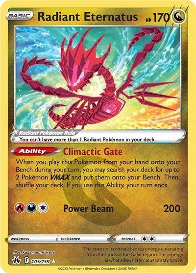 Pokémon card: Radiant Eternatus 105/159 from Crown Zenith (Radiant Rare), Dragon type, front of card