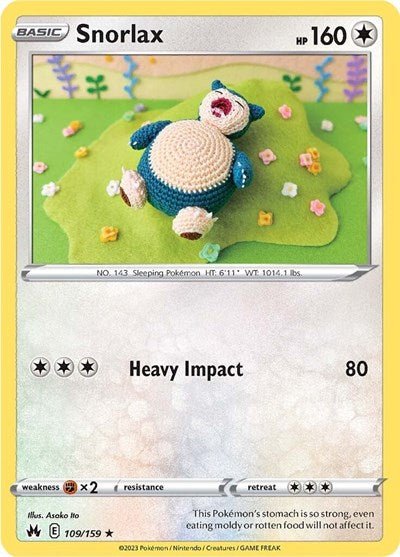 Pokémon card: Snorlax 109/159 from Crown Zenith (Rare), Colorless type, front of card