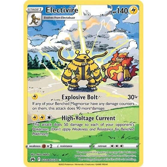 Pokémon card: Electivire GG08/GG70 from Crown Zenith Galarian Gallery (Holo Rare), Lightning type, front of card