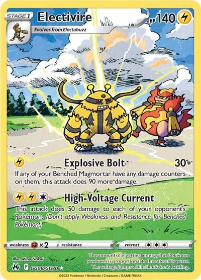 Pokémon card: Electivire GG08/GG70 from Crown Zenith Galarian Gallery (Ultra Rare), Lightning type, front of card