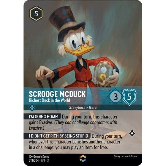 Lorcana card: Scrooge McDuck - Richest Duck in the World 218/204 from Into The Inklands (Enchanted), front of card