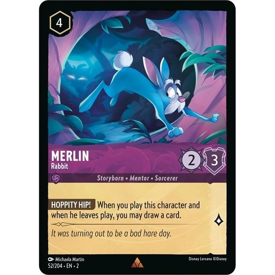 Lorcana card: Merlin - Rabbit 052/204 from Rise of the Floodborn (Rare), front of card