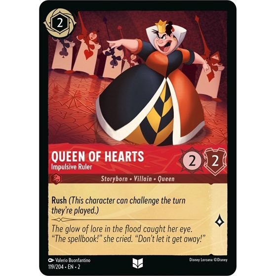 Lorcana card: Queen of Hearts - Impulsive Ruler 119/204 from Rise of the Floodborn (Uncommon), front of card