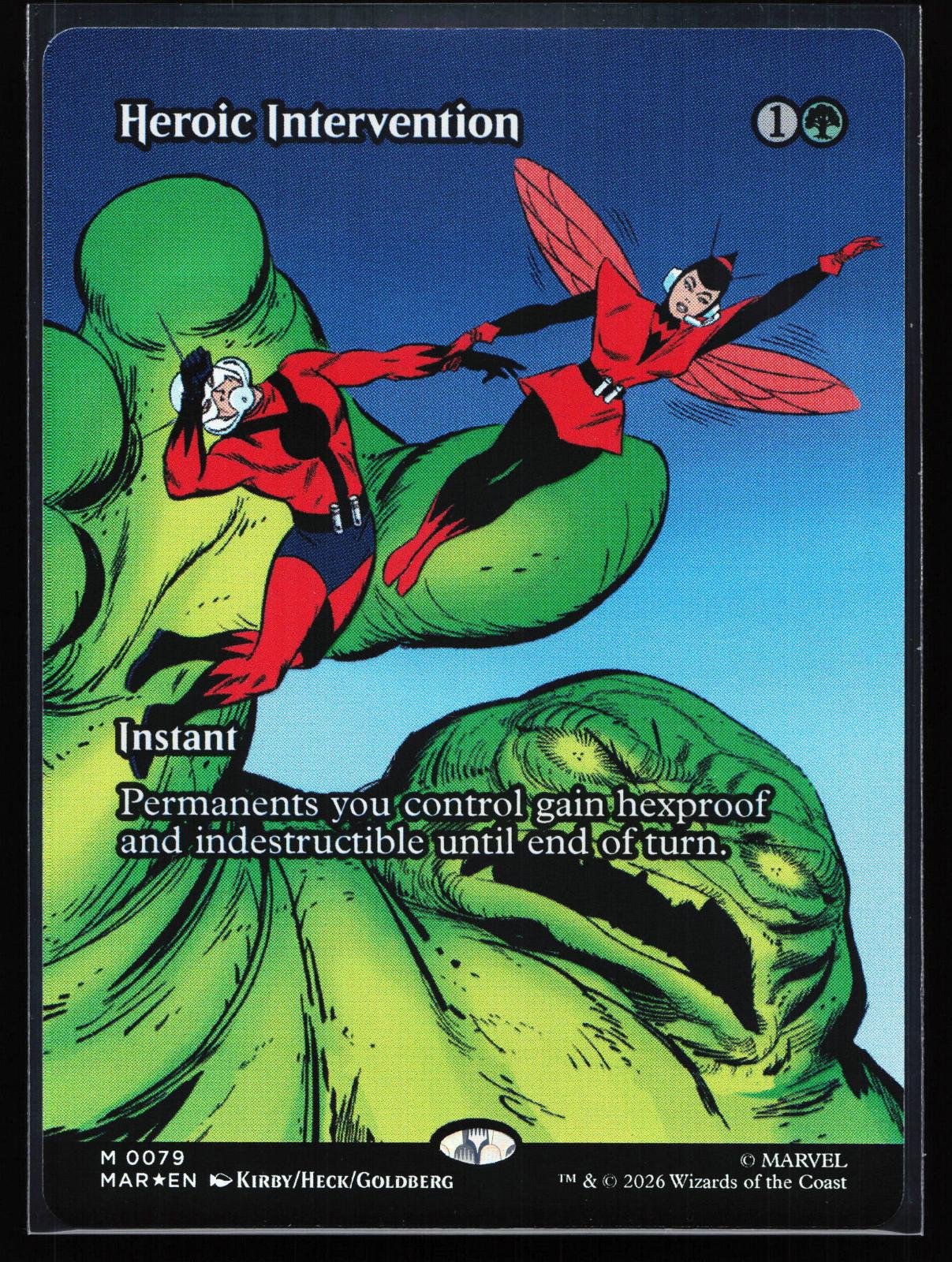 Magic: The Gathering card: Marvel Universe Eternal-Legal 79 Heroic Intervention (0079) (Borderless) Mythic Foil, front of card