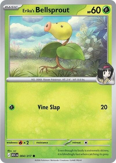 Pokémon card: Erika's Bellsprout 004/217 from Ascended Heroes (Common), Grass type, front of card