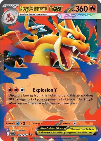 Pokémon card: Mega Charizard Y ex 022/217 from Ascended Heroes (Double Rare), Fire type, front of card