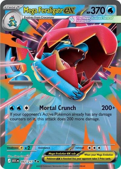 Pokémon card: Mega Feraligatr ex 043/217 from Ascended Heroes (Double Rare), Water type, front of card
