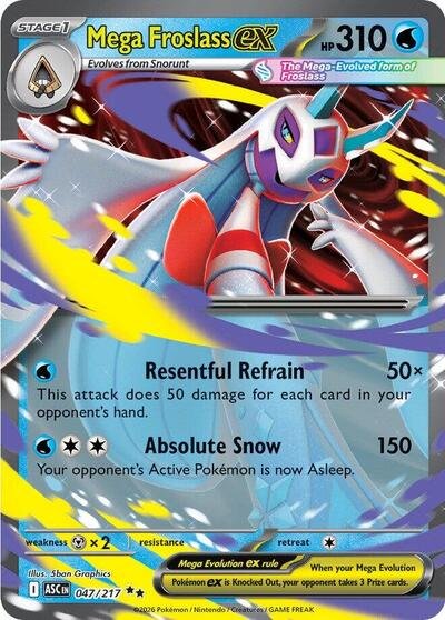 Pokémon card: Mega Froslass ex 047/217 from Ascended Heroes (Double Rare), Water type, front of card