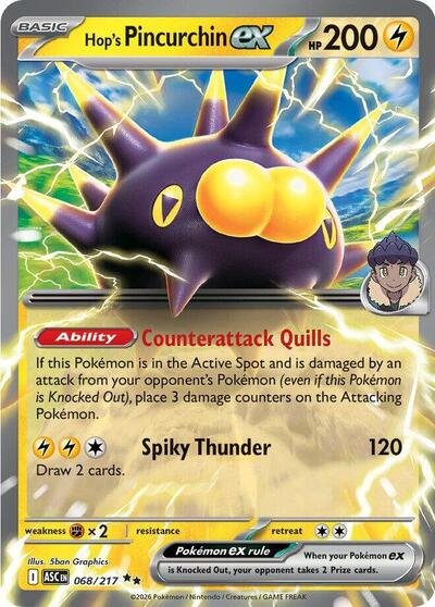 Pokémon card: Hop's Pincurchin ex 068/217 from Ascended Heroes (Double Rare), Lightning type, front of card