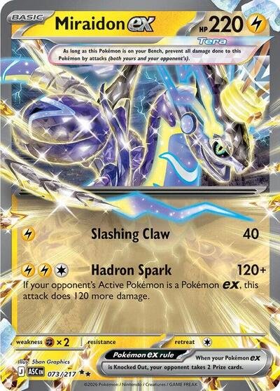 Pokémon card: Miraidon ex 073/217 from Ascended Heroes (Double Rare), Lightning type, front of card