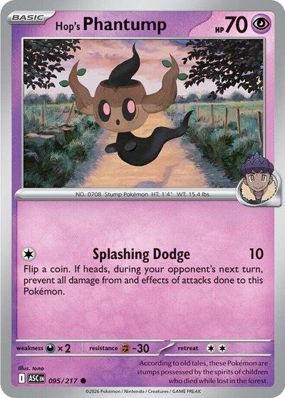 Pokémon card: Hop's Phantump 095/217 from Ascended Heroes (Common), Psychic type, front of card