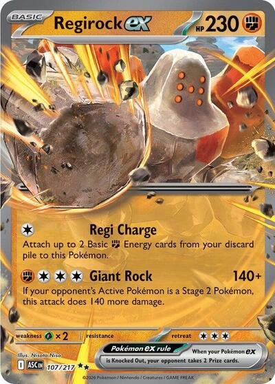 Pokémon card: Regirock ex 107/217 from Ascended Heroes (Double Rare), Fighting type, front of card