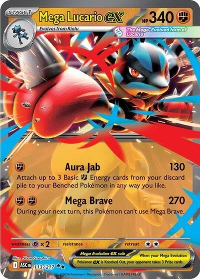 Pokémon card: Mega Lucario ex 113/217 from Ascended Heroes (Double Rare), Fighting type, front of card