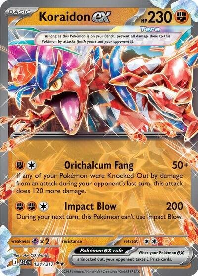 Pokémon card: Koraidon ex 121/217 from Ascended Heroes (Double Rare), Fighting type, front of card