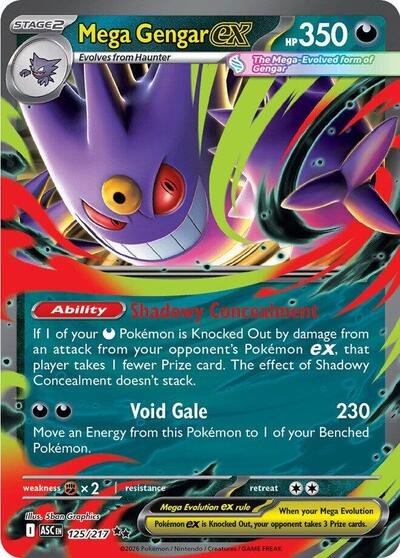 Pokémon card: Mega Gengar ex 125/217 from Ascended Heroes (Double Rare), Darkness type, front of card