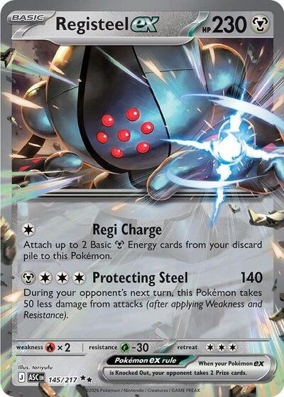 Pokémon card: Registeel ex 145/217 from Ascended Heroes (Double Rare), Metal type, front of card
