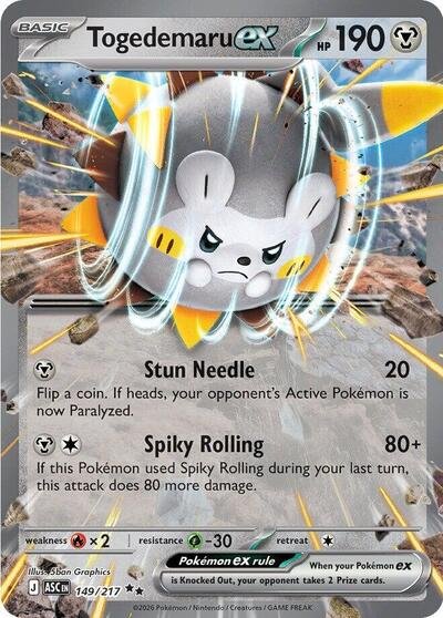 Pokémon card: Togedemaru ex 149/217 from Ascended Heroes (Double Rare), Metal type, front of card