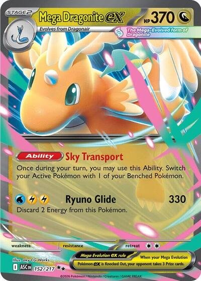 Pokémon card: Mega Dragonite ex 152/217 from Ascended Heroes (Double Rare), Dragon type, front of card
