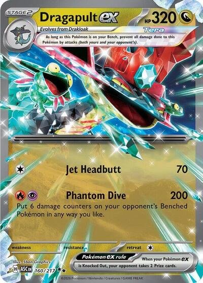 Pokémon card: Dragapult ex 160/217 from Ascended Heroes (Double Rare), Dragon type, front of card