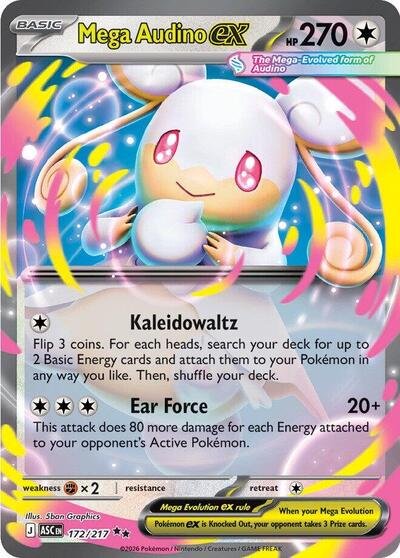 Pokémon card: Mega Audino ex 172/217 from Ascended Heroes (Double Rare), Colorless type, front of card
