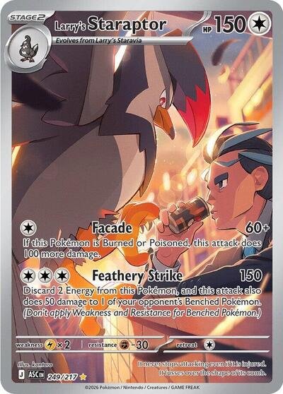 Pokémon card: Larry's Staraptor 249/217 from Ascended Heroes (Illustration Rare), Colorless type, front of card
