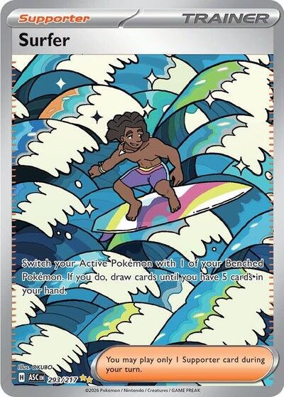 Pokémon card: Surfer 293/217 from Ascended Heroes (Special Illustration Rare), front of card