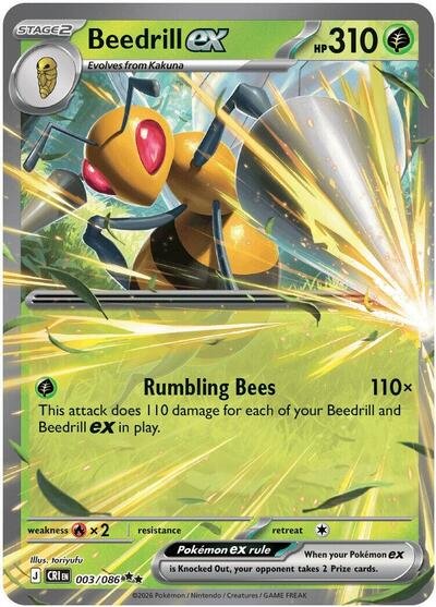 Pokémon card: Beedrill ex 003/086 from Chaos Rising (Double Rare), Grass type, front of card