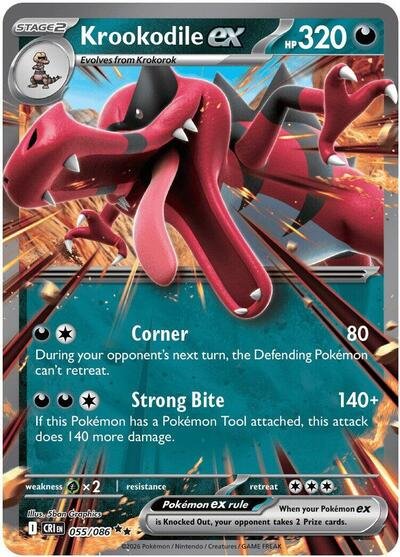Pokémon card: Krookodile ex 055/086 from Chaos Rising (Double Rare), Darkness type, front of card