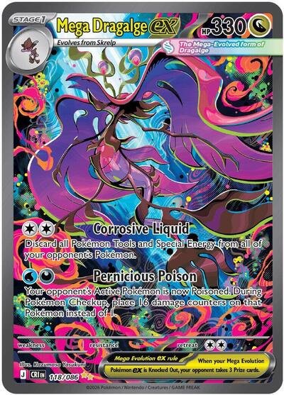 Pokémon card: Mega Dragalge ex 118/086 from Chaos Rising (Special Illustration Rare), Dragon type, front of card