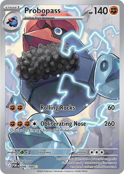 Pokémon card: Probopass 096/088 from Perfect Order (Illustration Rare), Fighting type, front of card