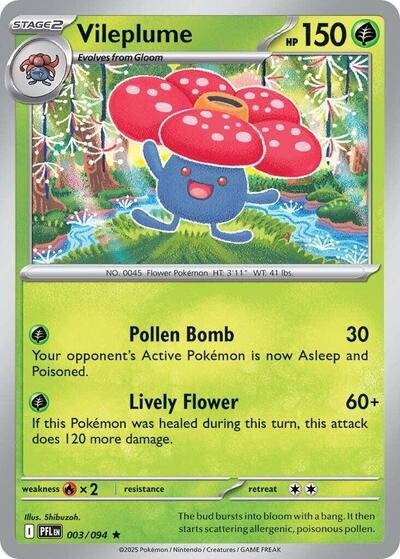 Pokémon card: Vileplume 003/094 from Phantasmal Flames (Rare), Grass type, front of card