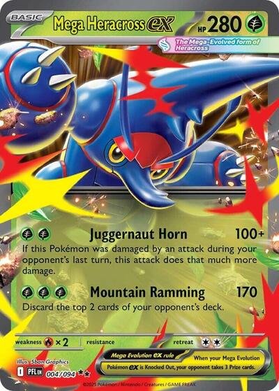 Pokémon card: Mega Heracross ex 004/094 from Phantasmal Flames (Double Rare), Grass type, front of card