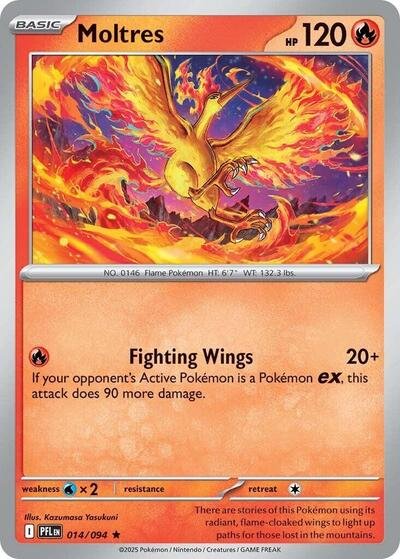 Pokémon card: Moltres 014/094 from Phantasmal Flames (Holo Rare), Fire type, front of card